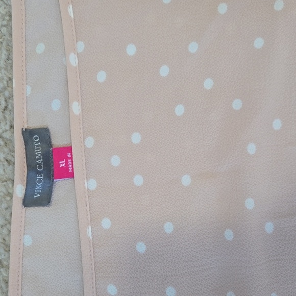 Vince Camuto Cold Shoulder Tiered Sleeve Pink & White Polka Dot Blouse Size XL - Picture 3 of 8